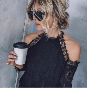 VICI Lace Cold Shoulder Top